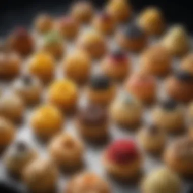 A beautifully crafted mini pastry selection featuring intricate designs and fillings