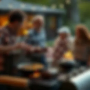 Family Gathering Around the Grill A heartwarming family gathering around a grill, sharing stories and enjoying BBQ dishes.