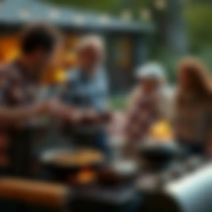 Family Gathering Around the Grill A heartwarming family gathering around a grill, sharing stories and enjoying BBQ dishes.