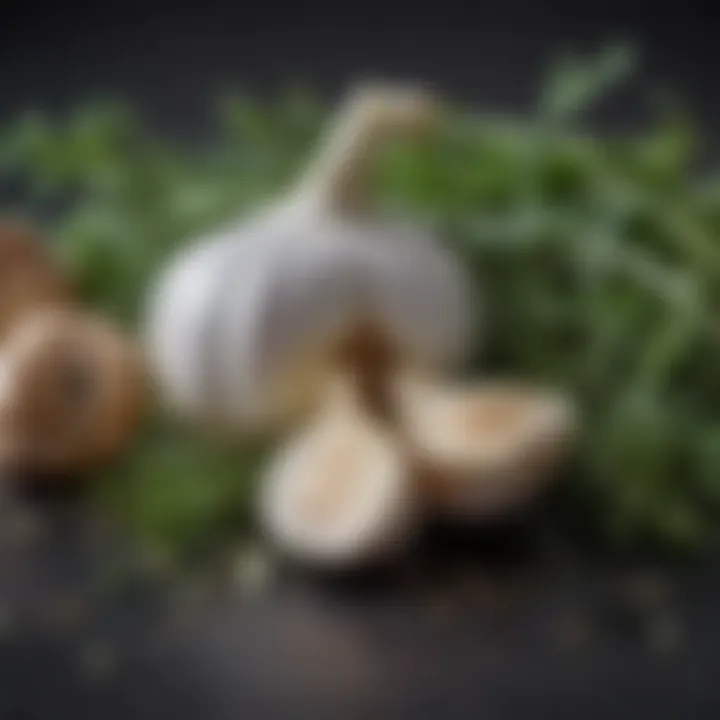 Culinary herbs paired with garlic, emphasizing their health benefits