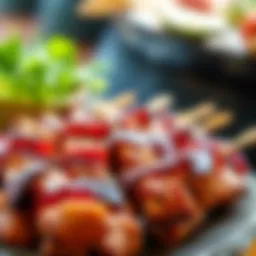 A vibrant display of marinated pork al pastor skewered and ready for the grill