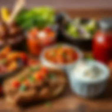 Toppings and Salsas for Pork Al Pastor An array of fresh toppings and salsas complementing pork al pastor