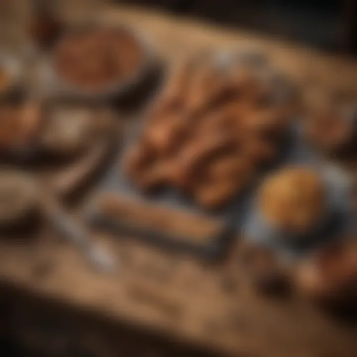 Essential smoking tools laid out on a rustic wooden table.