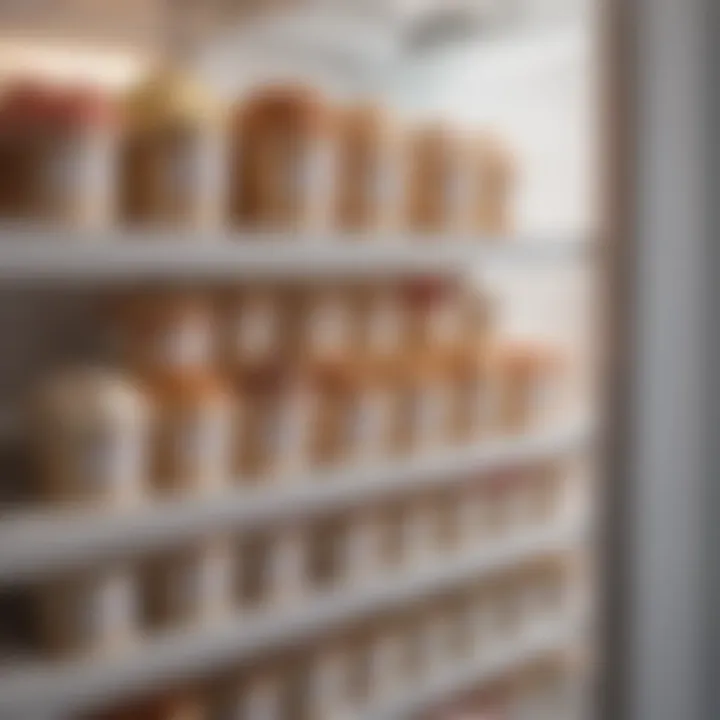 An elegant display of labeled ice cream containers in a freezer