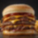 A close-up of a bacon double cheeseburger showcasing layers of juicy beef and crispy bacon