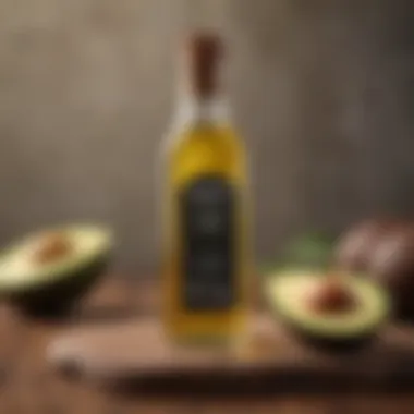 Close-up of a bottle of high-quality avocado oil