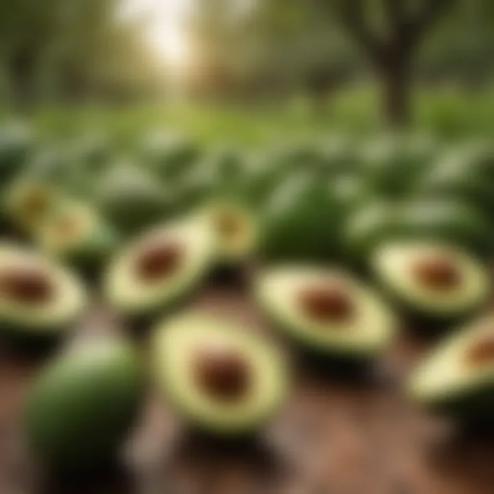 A lush avocado orchard showcasing ripe avocados