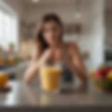 A person enjoying a smoothie in a serene kitchen environment.