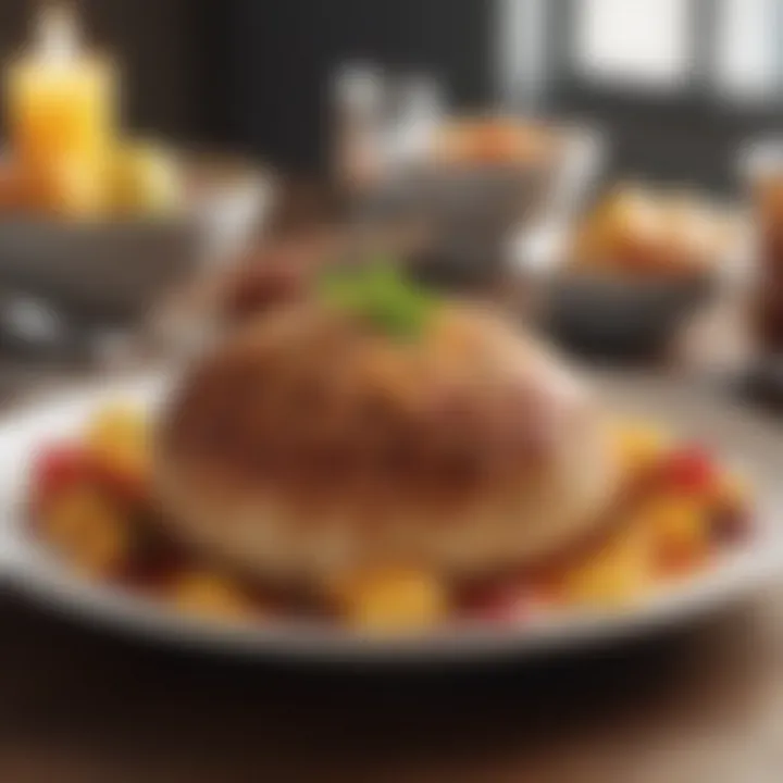 Natural light illuminating a plate of gourmet food.