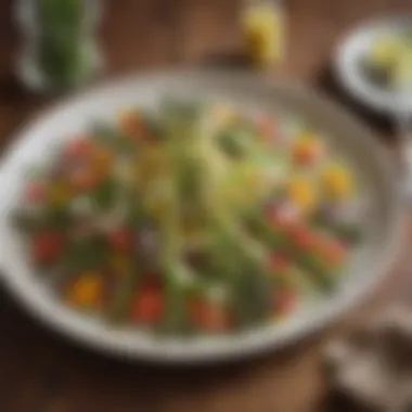 Asparagus Salad Artistry A creative presentation of asparagus salad with colorful vegetables.
