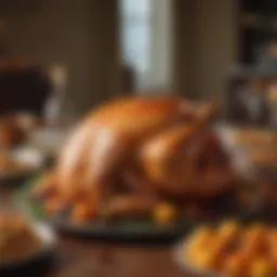 A beautifully arranged Thanksgiving turkey on a festive table