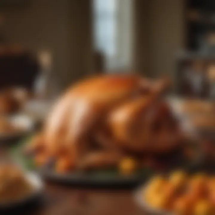 A beautifully arranged Thanksgiving turkey on a festive table