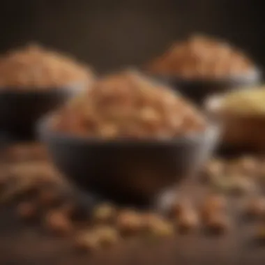 An array of nuts and seeds displayed in elegant bowls, emphasizing healthy fats.