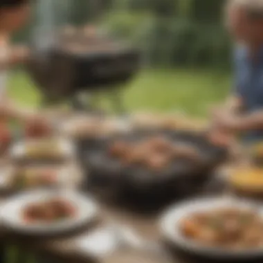 Group enjoying a meal prepared on a portable grill