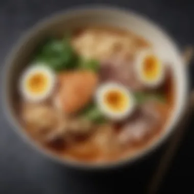 Artful Ramen Presentation A beautifully plated bowl of ramen showcasing rich broth and garnishes