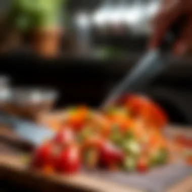Showcasing Knife Skills Chopped vegetables showcasing knife skills on a cutting board