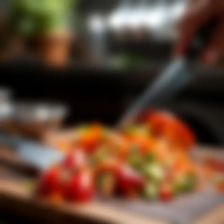 Showcasing Knife Skills Chopped vegetables showcasing knife skills on a cutting board