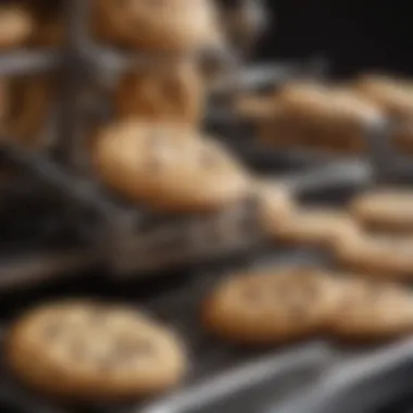 Close-up of a cookie baking machine's intricate components.