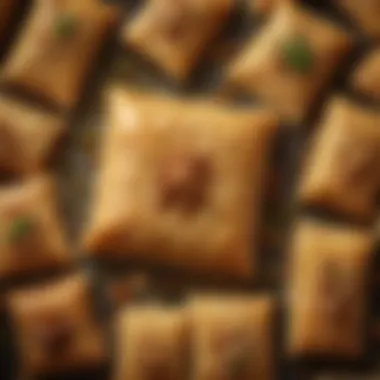 Close-up of essential baklava ingredients like nuts and honey