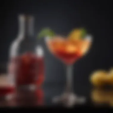 An elegant cocktail glass filled with a sophisticated ready cocktail, reflecting ambient light.