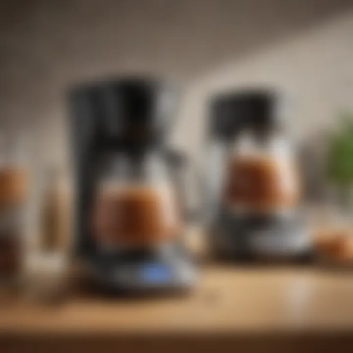 Variety of carafe coffee makers arranged for comparison