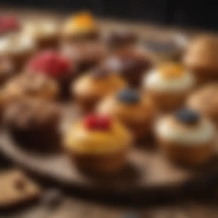 A variety of piecaken flavors displayed on a rustic wooden table.
