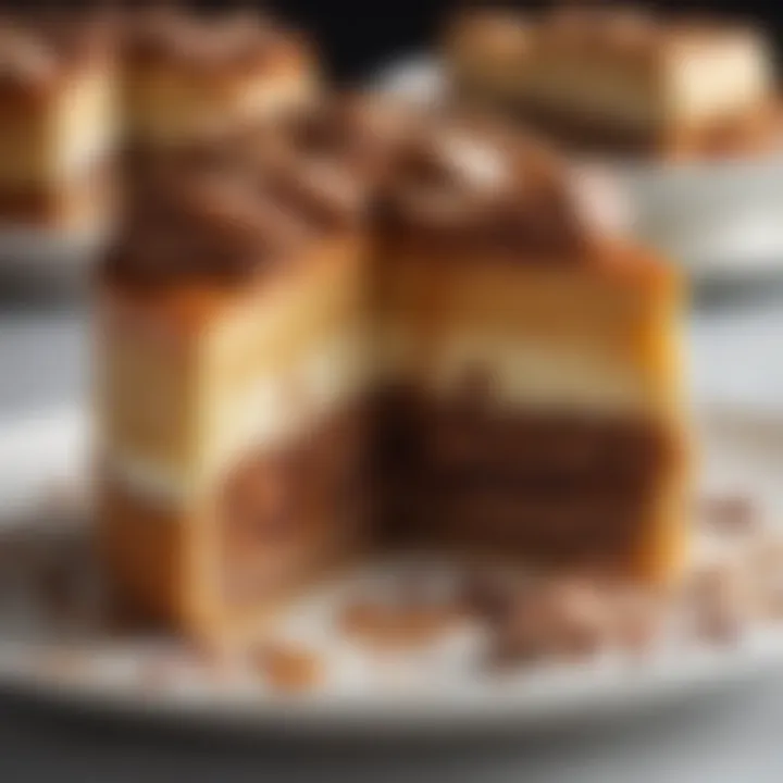 Close-up of a slice of piecaken revealing its unique combination of cake and pie layers.