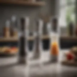 An elegant display of salt and pepper mills on a dining table