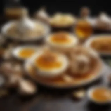 Diverse Culinary Applications of Garlic and Honey An assortment of dishes from various cuisines that highlight garlic and honey.