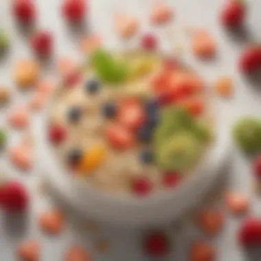 Nutrient-rich Rice Cereal with Fresh Fruits Nutrient-rich bowl of rice cereal surrounded by fresh fruits
