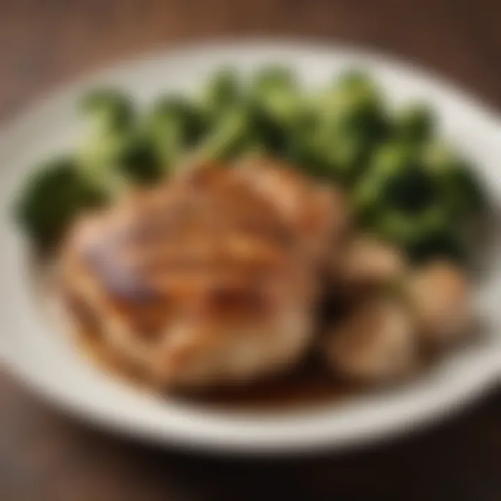 A plated dish showcasing grilled chicken with a side of steamed broccoli