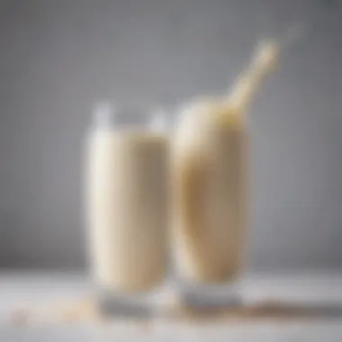 Close-up of two percent milk in a glass with a creamy texture