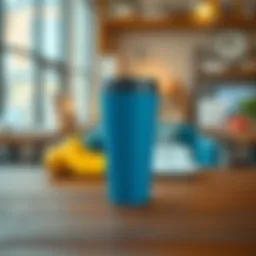 A stylish BPA-free plastic coffee travel mug on a wooden table