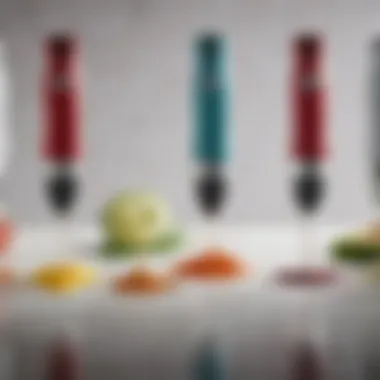 Comparison of various mini immersion blender models lined up