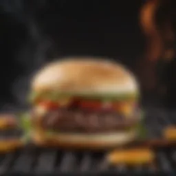 A perfectly grilled hamburger patty on a barbecue grill