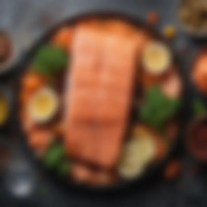 An array of ingredients complementing salmon in a keto meal.