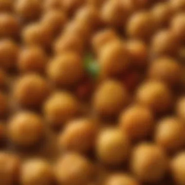 Close-up of golden tatertots atop a savory filling