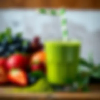 Healthy Green Powder Smoothie A healthy smoothie made with green powder and fruits