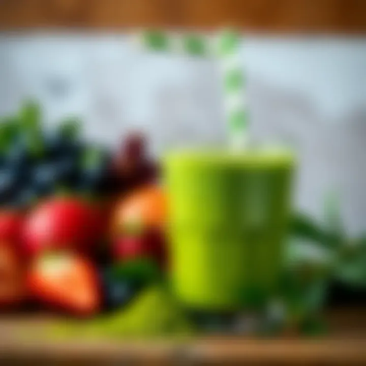 Healthy Green Powder Smoothie A healthy smoothie made with green powder and fruits