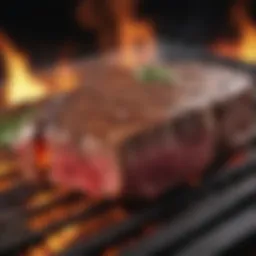 Sizzling Kobe beef steak on a grill