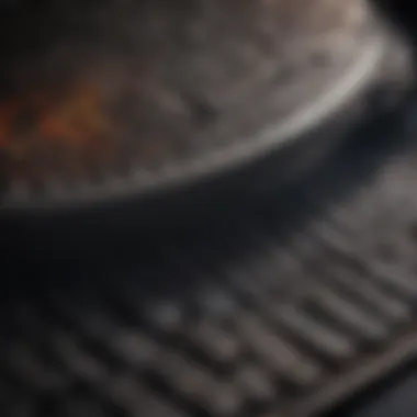 Close-up view of a charcoal grill lid showcasing its build and texture