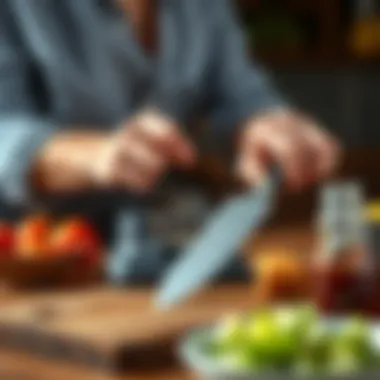 User demonstrating the ease of use of a Sharper Image knife sharpener