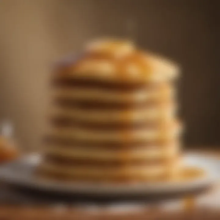 Golden brown pancakes stacked high, showcasing their fluffy appearance.