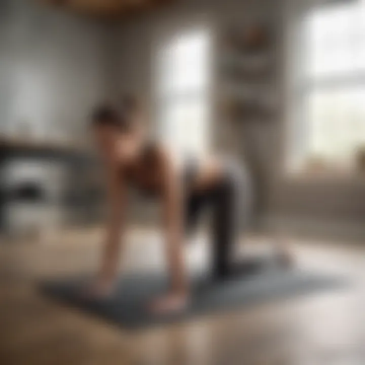 Individual demonstrating stretches on a floor mat