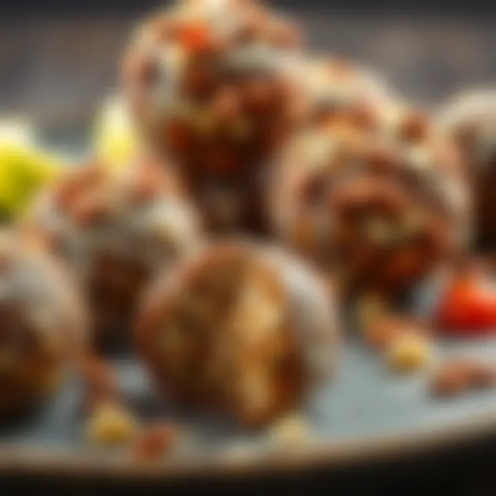 Freshly made vegan energy balls with assorted toppings