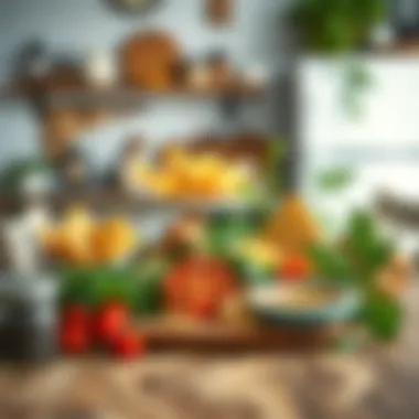 An elegant arrangement of plant-based snacks on a rustic kitchen table