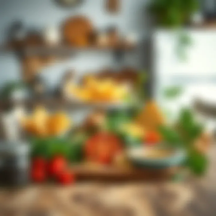 An elegant arrangement of plant-based snacks on a rustic kitchen table