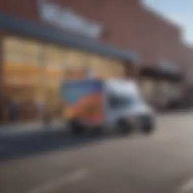 A delivery truck parked near a Walmart store