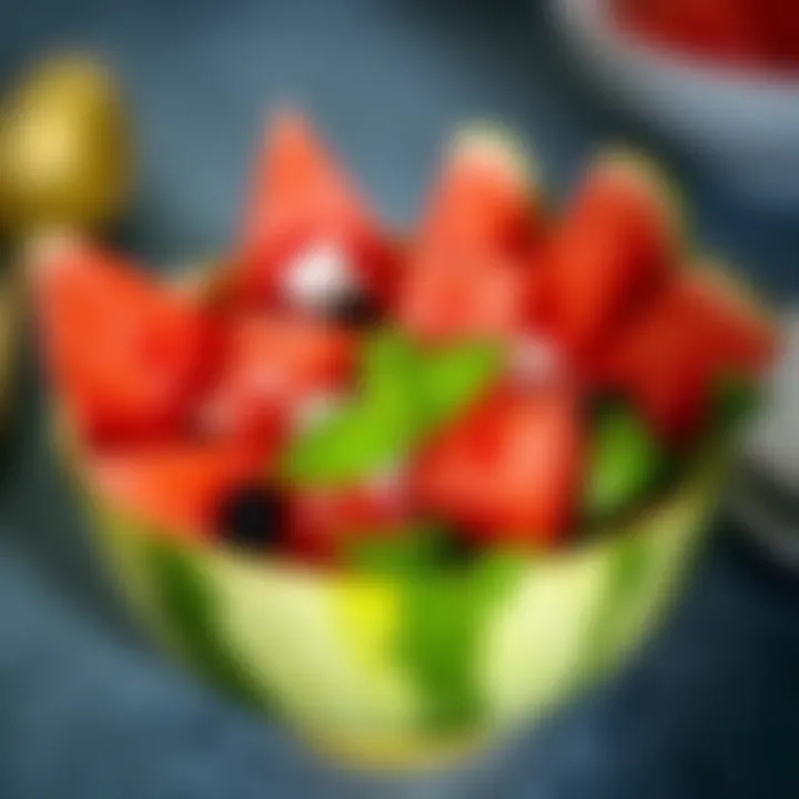 Artfully arranged watermelon salad in a bowl