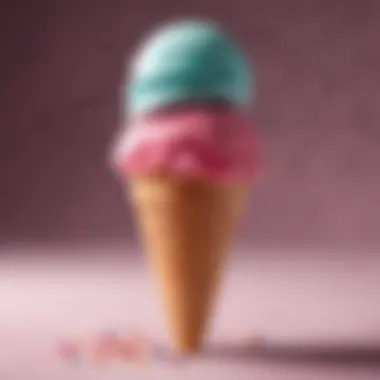 Colorful bubblegum ice cream scoop in a cone